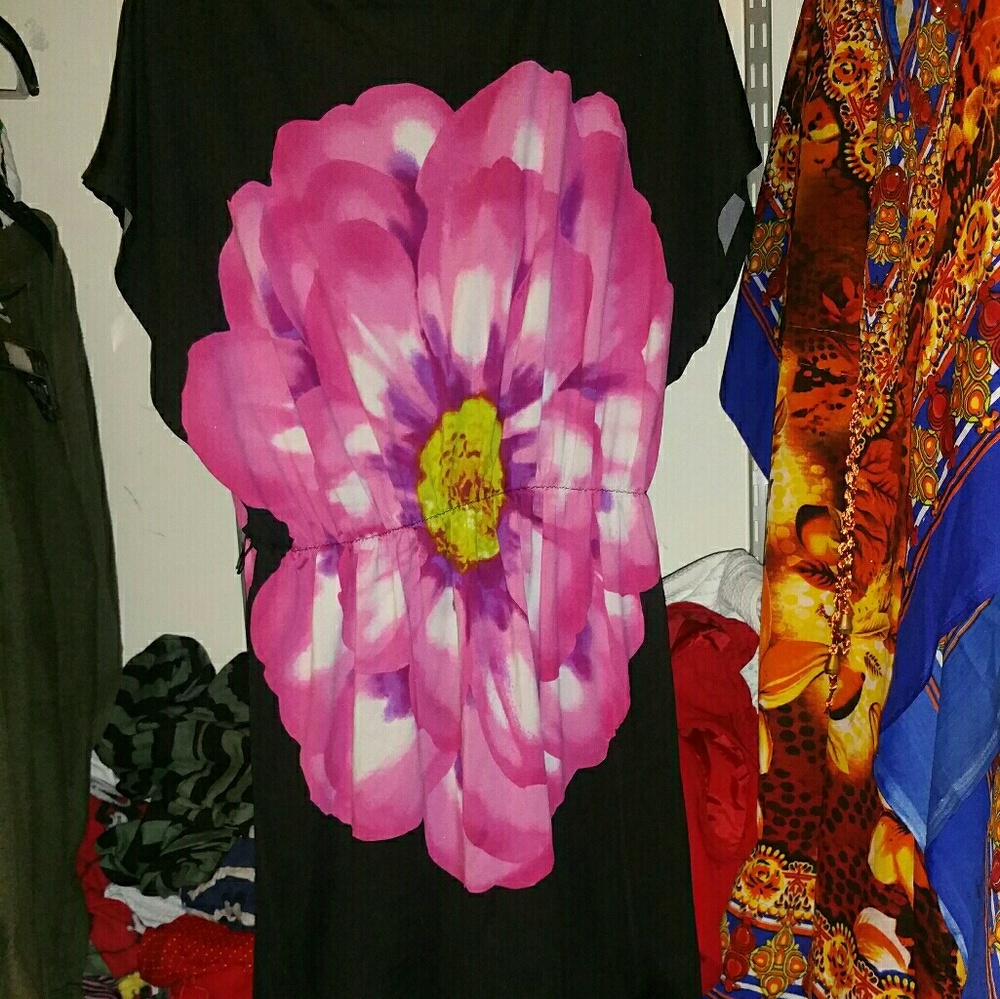 Pink and black floral mini dress